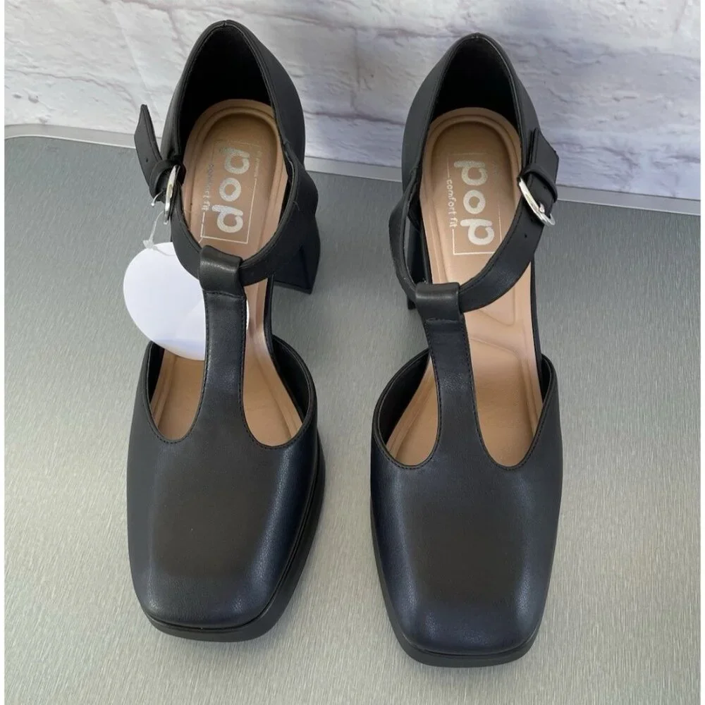 Pop Women Black Block Heel Platform Y2K Mary Jane Dress Shoes Size 9M - Picture 10 of 10